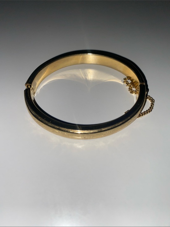 Vintage Jewelry - Gold Tone Hinged Bangle Bracelet with Safety Chain - Women Jewelry